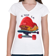 PRINTFASHION Gördeszkás mopsz - Női V-nyakú póló - Fehér