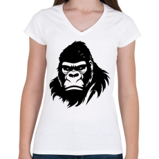 PRINTFASHION Gorilla fej - Női V-nyakú póló - Fehér