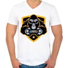 PRINTFASHION Gorilla Gamer - Férfi V-nyakú póló - Fehér férfi póló