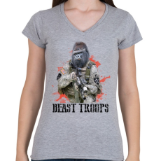 PRINTFASHION Gorilla hadsereg - Női V-nyakú póló - Sport szürke