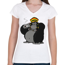 PRINTFASHION Gorilla - Női V-nyakú póló - Fehér