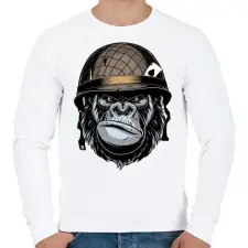 PRINTFASHION Gorilla Soldier - Férfi pulóver - Fehér férfi pulóver, kardigán