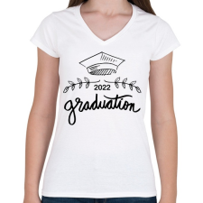 PRINTFASHION Graduation 2022 - Diplomás minta - Női V-nyakú póló - Fehér női póló