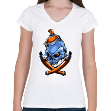 PRINTFASHION Graffiti csontok - Női V-nyakú póló - Fehér női póló