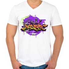 PRINTFASHION Graffiti - Férfi V-nyakú póló - Fehér férfi póló