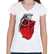 PRINTFASHION Gránát szív - Női V-nyakú póló - Fehér