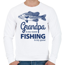 PRINTFASHION Grandpa is my name Fishing is my game - Férfi pulóver - Fehér férfi pulóver, kardigán