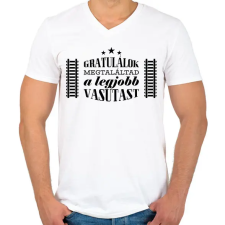 PRINTFASHION Gratulálok - Legjobb vasutas - Férfi V-nyakú póló - Fehér férfi póló