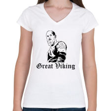 PRINTFASHION Great Viking - Női V-nyakú póló - Fehér női póló