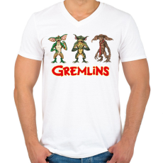 PRINTFASHION Gremlins - Férfi V-nyakú póló - Fehér