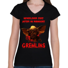 PRINTFASHION Gremlins - Női V-nyakú póló - Fekete