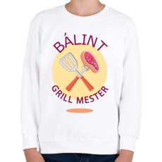 PRINTFASHION Grill mester - Névvel - Gyerek pulóver - Fehér
