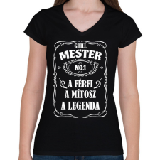 PRINTFASHION Grill mester - Női V-nyakú póló - Fekete női póló