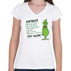 PRINTFASHION Grinch napirendje - Női V-nyakú póló - Fehér