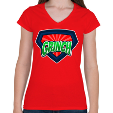 PRINTFASHION GRINCH - Női V-nyakú póló - Piros