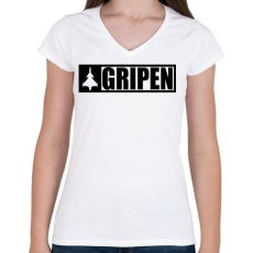 PRINTFASHION Gripen - fekete - Női V-nyakú póló - Fehér