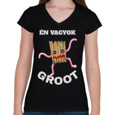 PRINTFASHION Groot - Női V-nyakú póló - Fekete
