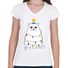 PRINTFASHION Grumpy cat karácsony - Női V-nyakú póló - Fehér
