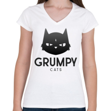 PRINTFASHION Grumpy Cats - Női V-nyakú póló - Fehér női póló