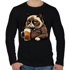 PRINTFASHION Grumpy macska sörözik - Férfi hosszú ujjú póló - Fekete