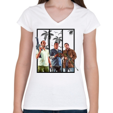 PRINTFASHION Gta 5 - Női V-nyakú póló - Fehér női póló