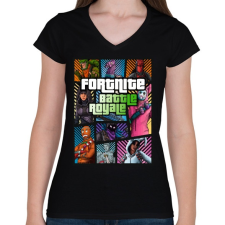 PRINTFASHION GTA Fortnite - Női V-nyakú póló - Fekete női póló