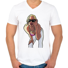 PRINTFASHION GTA ikon - Férfi V-nyakú póló - Fehér férfi póló