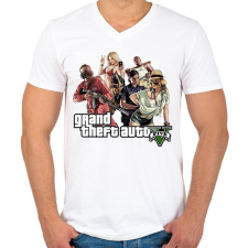 PRINTFASHION GTA Logo 2 - Férfi V-nyakú póló - Fehér férfi póló
