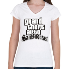 PRINTFASHION GTA  - Női V-nyakú póló - Fehér női póló