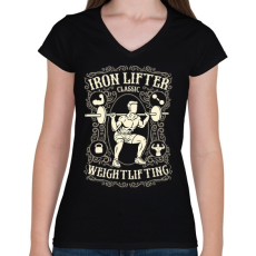 PRINTFASHION Guggolás vassal - Női V-nyakú póló - Fekete