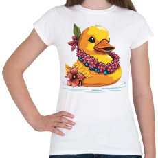 PRINTFASHION Gumikacsa hawaii virágfüzérrel - Női póló - Fehér