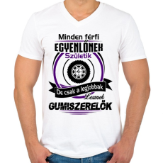 PRINTFASHION Gumiszerelő - Férfi V-nyakú póló - Fehér