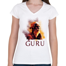 PRINTFASHION GURU - Női V-nyakú póló - Fehér