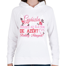 PRINTFASHION Gyászba teszed az életem de azért boldog nőnapot!  - Női kapucnis pulóver - Fehér női pulóver, kardigán