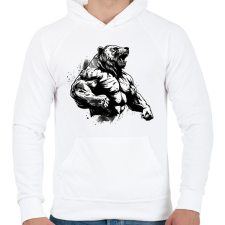 PRINTFASHION Gym bear - Férfi kapucnis pulóver - Fehér férfi pulóver, kardigán