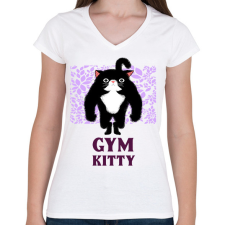 PRINTFASHION GYM KITTY - Női V-nyakú póló - Fehér női póló