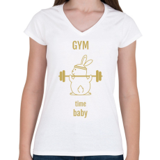PRINTFASHION gym time baby  - Női V-nyakú póló - Fehér