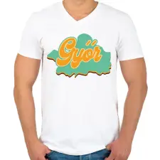 PRINTFASHION Győr - Férfi V-nyakú póló - Fehér férfi póló