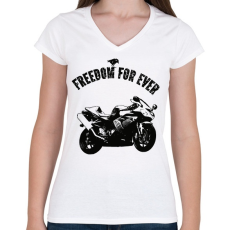 PRINTFASHION gyorsasági motor - Női V-nyakú póló - Fehér