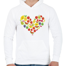 PRINTFASHION Gyümölcsös szív - Férfi kapucnis pulóver - Fehér