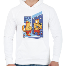 PRINTFASHION Gyúrós macska - Férfi kapucnis pulóver - Fehér férfi pulóver, kardigán