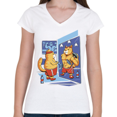 PRINTFASHION Gyúrós macska - Női V-nyakú póló - Fehér