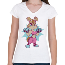 PRINTFASHION Gyúrós nyúl - Női V-nyakú póló - Fehér női póló