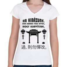 PRINTFASHION Ha hibázunk - Női V-nyakú póló - Fehér