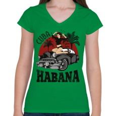 PRINTFASHION Habana - Női V-nyakú póló - Zöld