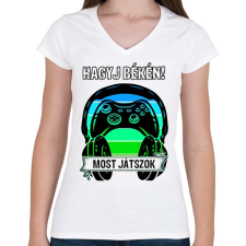 PRINTFASHION Hagyj békén, most játszok - Női V-nyakú póló - Fehér női póló