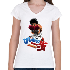 PRINTFASHION Hajime no Ippo - Női V-nyakú póló - Fehér női póló