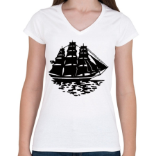 PRINTFASHION Hajó - Női V-nyakú póló - Fehér női póló