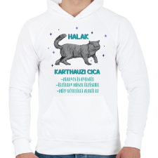 PRINTFASHION Halak - Karthauzi cica - Férfi kapucnis pulóver - Fehér férfi pulóver, kardigán