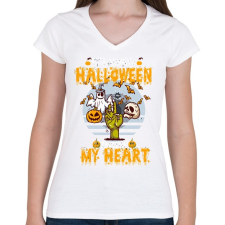 PRINTFASHION Halloween a szívemben - Női V-nyakú póló - Fehér női póló